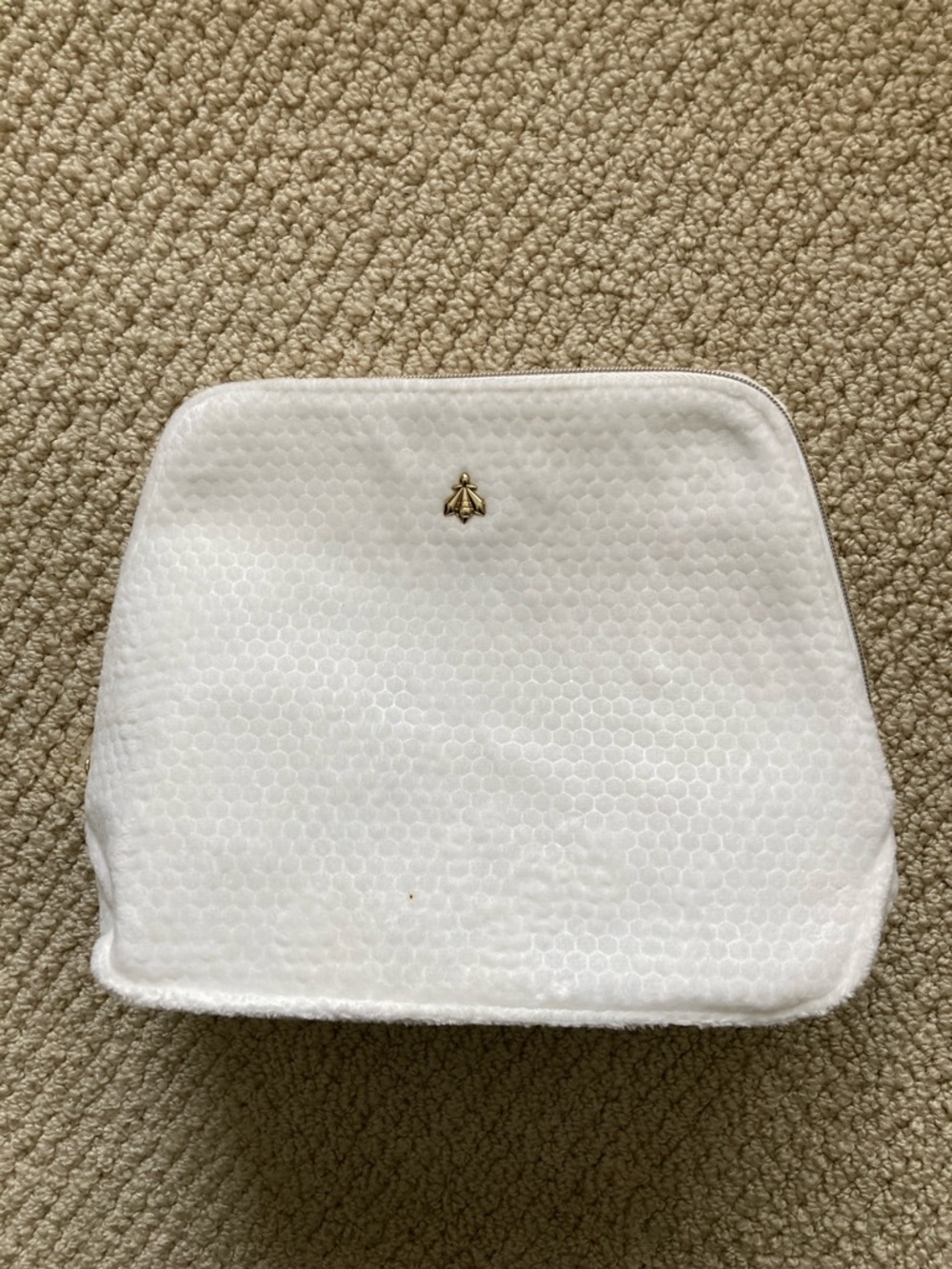 GUERLAIN White Cosmetic Pouch with Gold Bee Accent